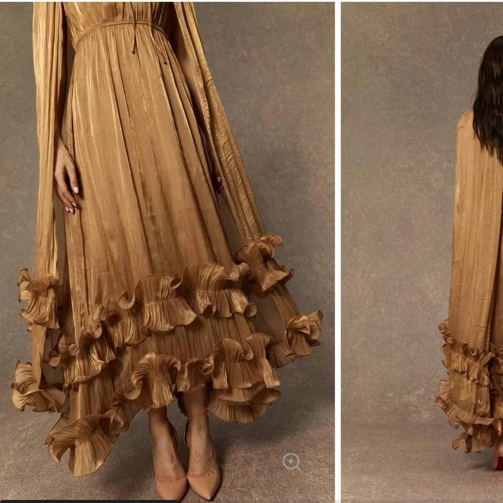 Sunfere Shirley Gold Ruffled Midi Dress - Picture 8 of 14